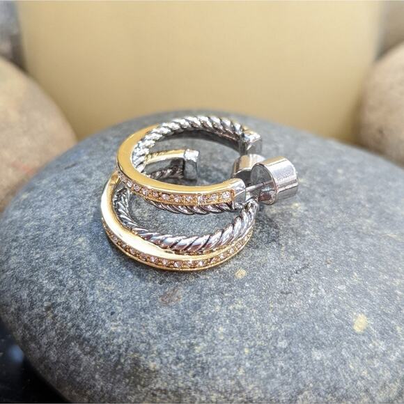 GOLD SILVER Two Tone Sparkle Twisted Rope Hoop Earrings - Picture 12 of 16